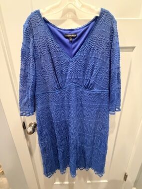 Chris McLaughlin 18W Blue Lace Dress Plus Size V Neck Cocktail Wedding Guest